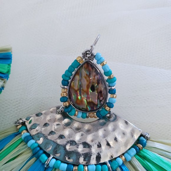 Large Boho Multi Color Fan Fringe Dangle Drop Earrings - Picture 11 of 15